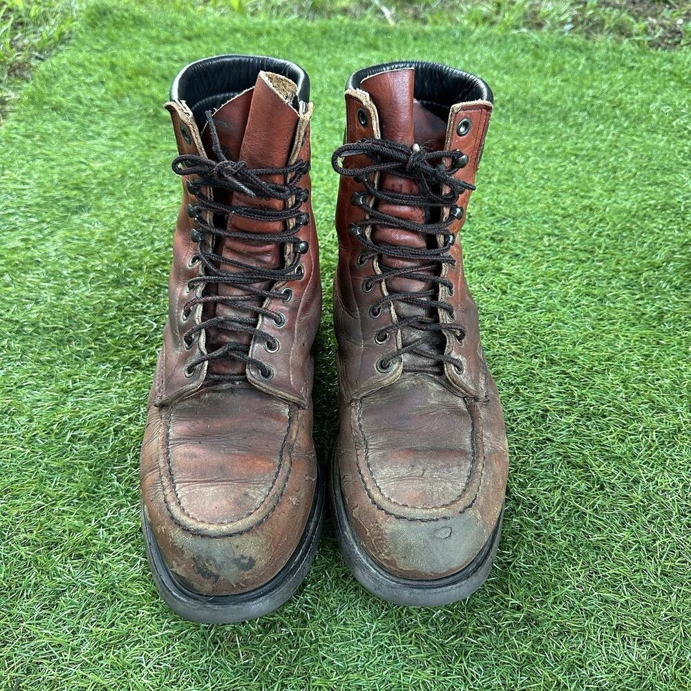 Vintage Red Wing 404 Leather Moc Toe Super Sole Work Boots 11D USA Distressed